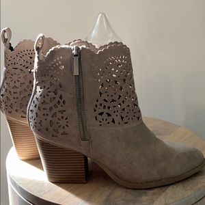 Brown Tan Cut Out Design Block Heeled Booties